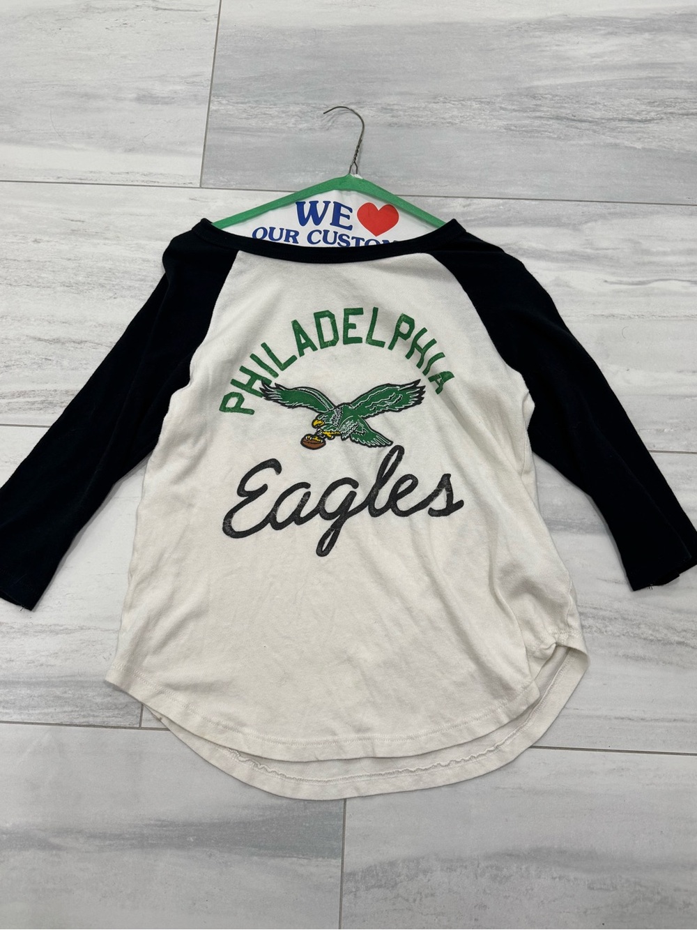 Junk Food Clothing Philadelphia Eagles White and Black Raglan Long Sleeve Tee - Picture 5 of 9